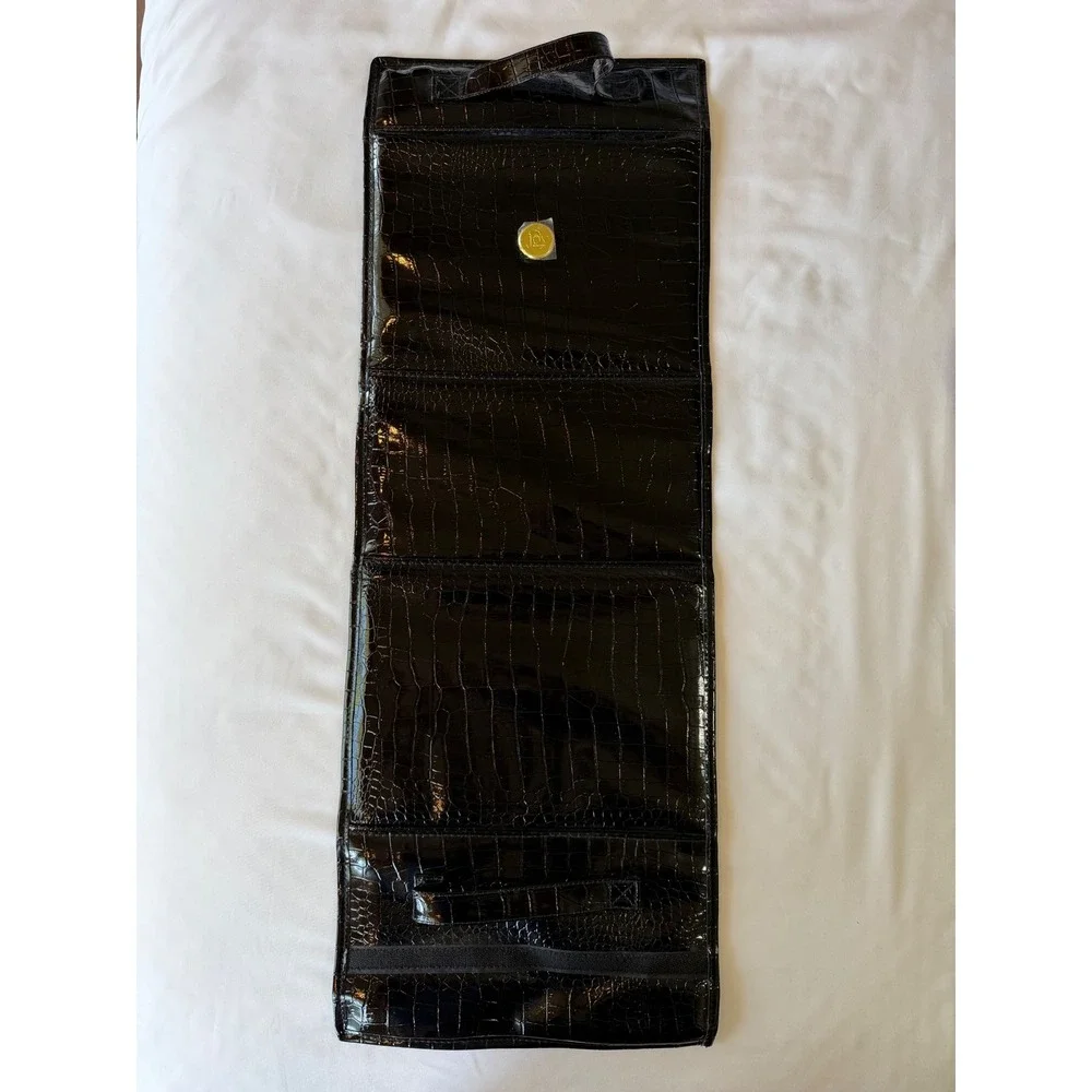 Joy Mangano Better Beauty Case Roll Up Makeup‎ Bag Black Croc Embossed NEW